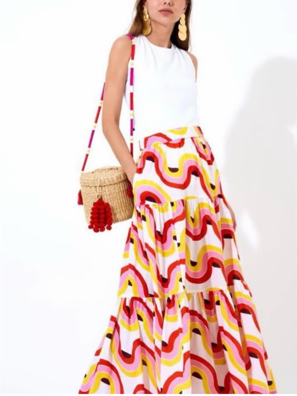 OLIPHANT Tiered Maxi Skirt Cotton Size Small S